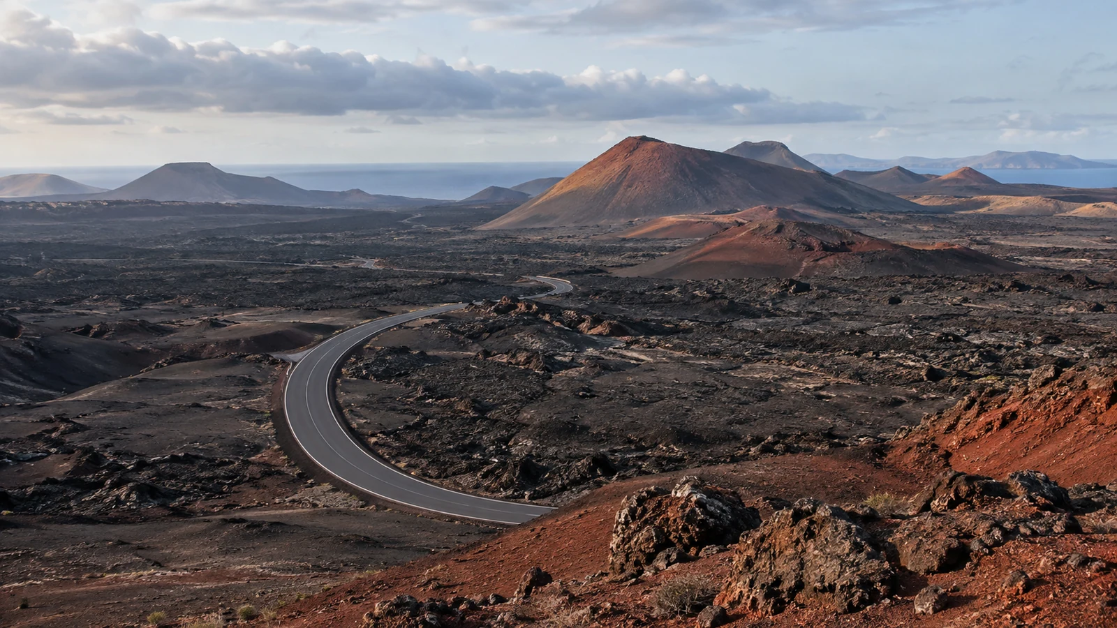 Winding road through a volcanic landscape